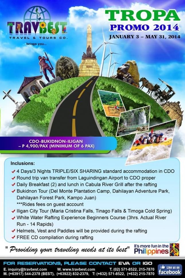 Cagayan de OroBukidnonIligan Tropackage Travbest Travel & Tours